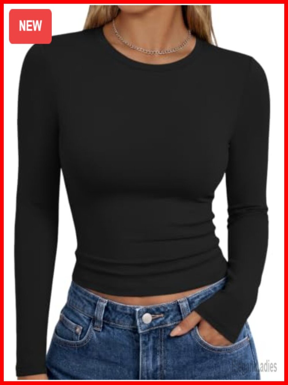Women's Slim Fit Long Sleeve Crew Neck Crop Top Stretch Basic Y2K Tee